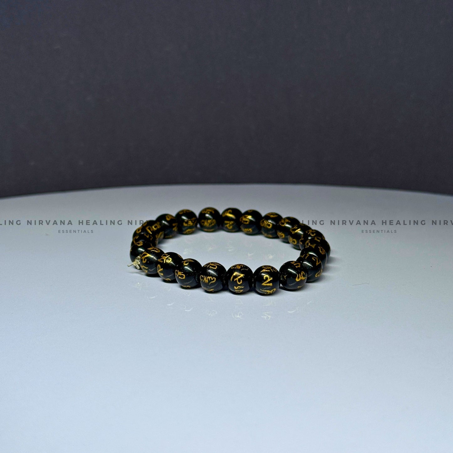 BLACK OM MANI PADME HUM ROUND BEADED BRACELET (Compassion, Protection, Spiritual Awakening) image 2