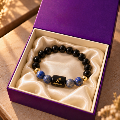 Sagittarius Zodiac Crystal Bracelet - Obsidian and Sodalite