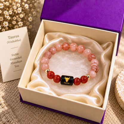 Taurus Zodiac Crystal Bracelet - Carnelian and Rose Quartz