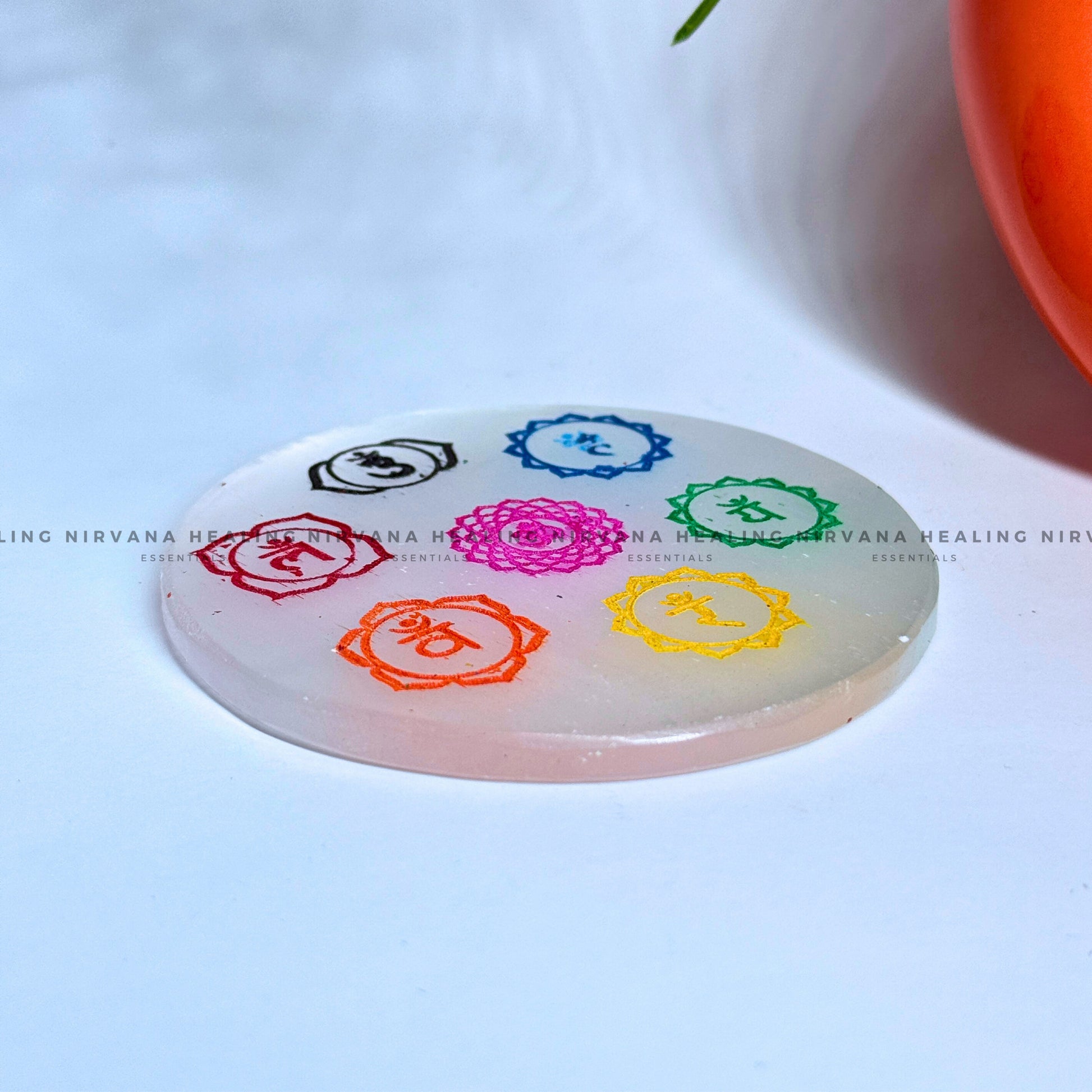 SELENITE CHAKRAS SYMBOL AND MANTRA CHARGING PLATE (Aura Cleansing ,Charging, Cleansing And Purification). image 3