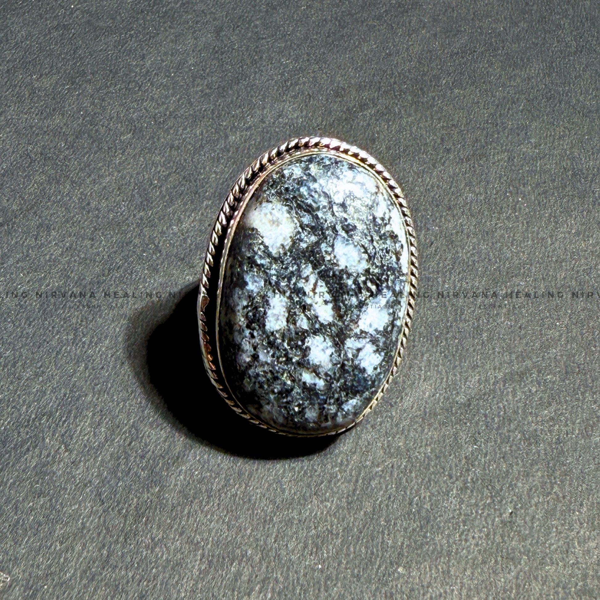 BLACK DALMATIAN OVAL RING (Stone of Joy, Protection & Grounding) image 1
