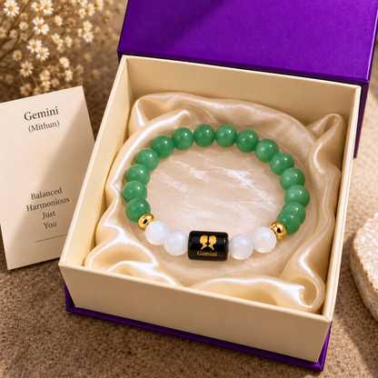 Gemini Zodiac Crystal Bracelet - Aventurine and Selenite