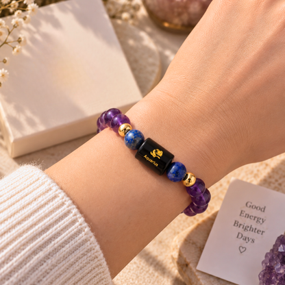 Aquarius Zodiac Crystal Bracelet - Amethyst and Lapis Lazuli