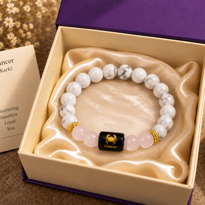 Cancer Zodiac Crystal Bracelet - Howlite and Rose Quartz
