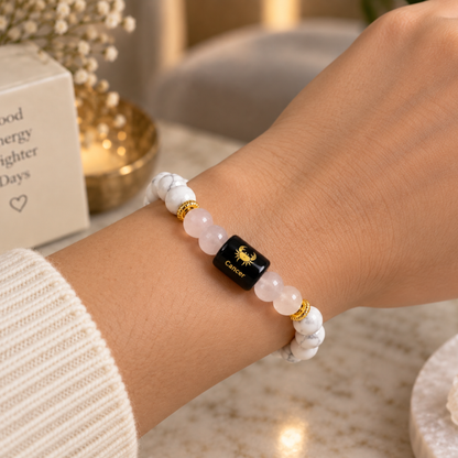 Cancer Zodiac Crystal Bracelet - Howlite and Rose Quartz