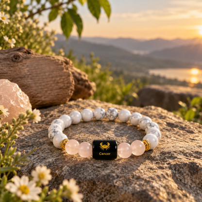 Cancer Zodiac Crystal Bracelet - Howlite and Rose Quartz