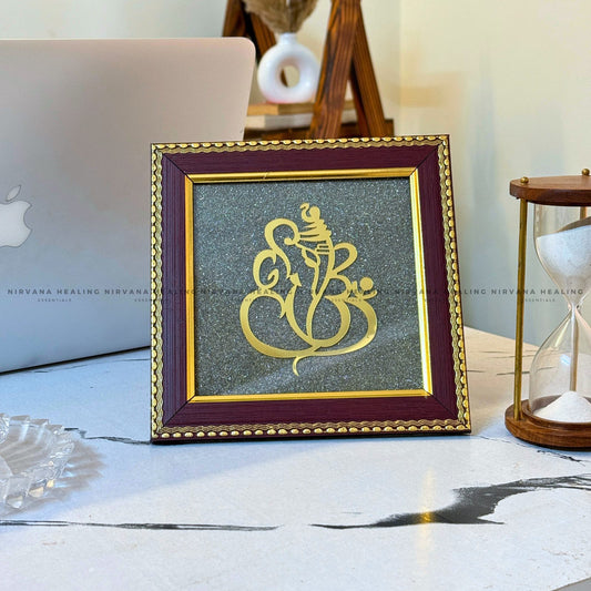 GANESH JI ON RAW PYRITE FRAME (Blessings of Prosperity, Protection & New Beginnings) image 0