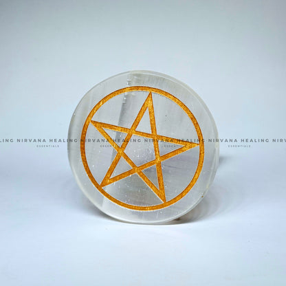 SELENITE GOLDEN STAR SYMBOL CHARGING PLATE (Aura Cleansing ,Charging, Cleansing And Purification). image 3