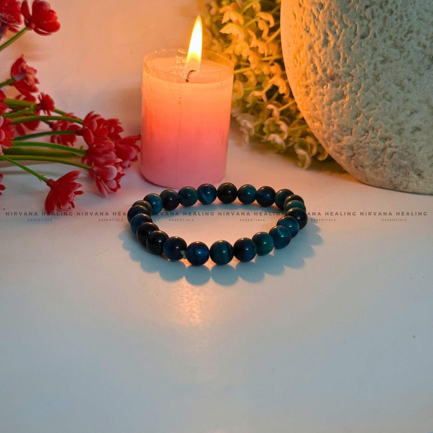 BLUE CATS EYE ROUND BEADED BRACELET (Protection, Strength And Energy Shield) image 2