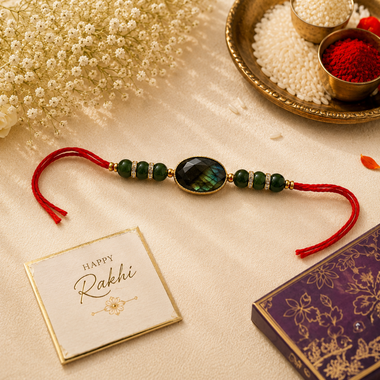 Labradorite Green Jade Rakhi
