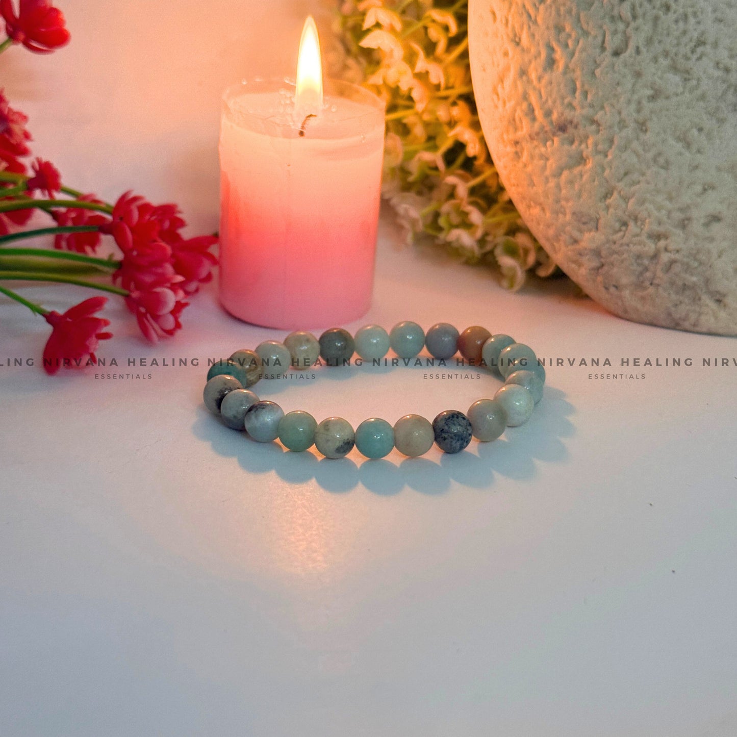 AQUAMARINE ROUND BEADED BRACELET (Calm, Clarity, Courage And Emotional Healing) image 1