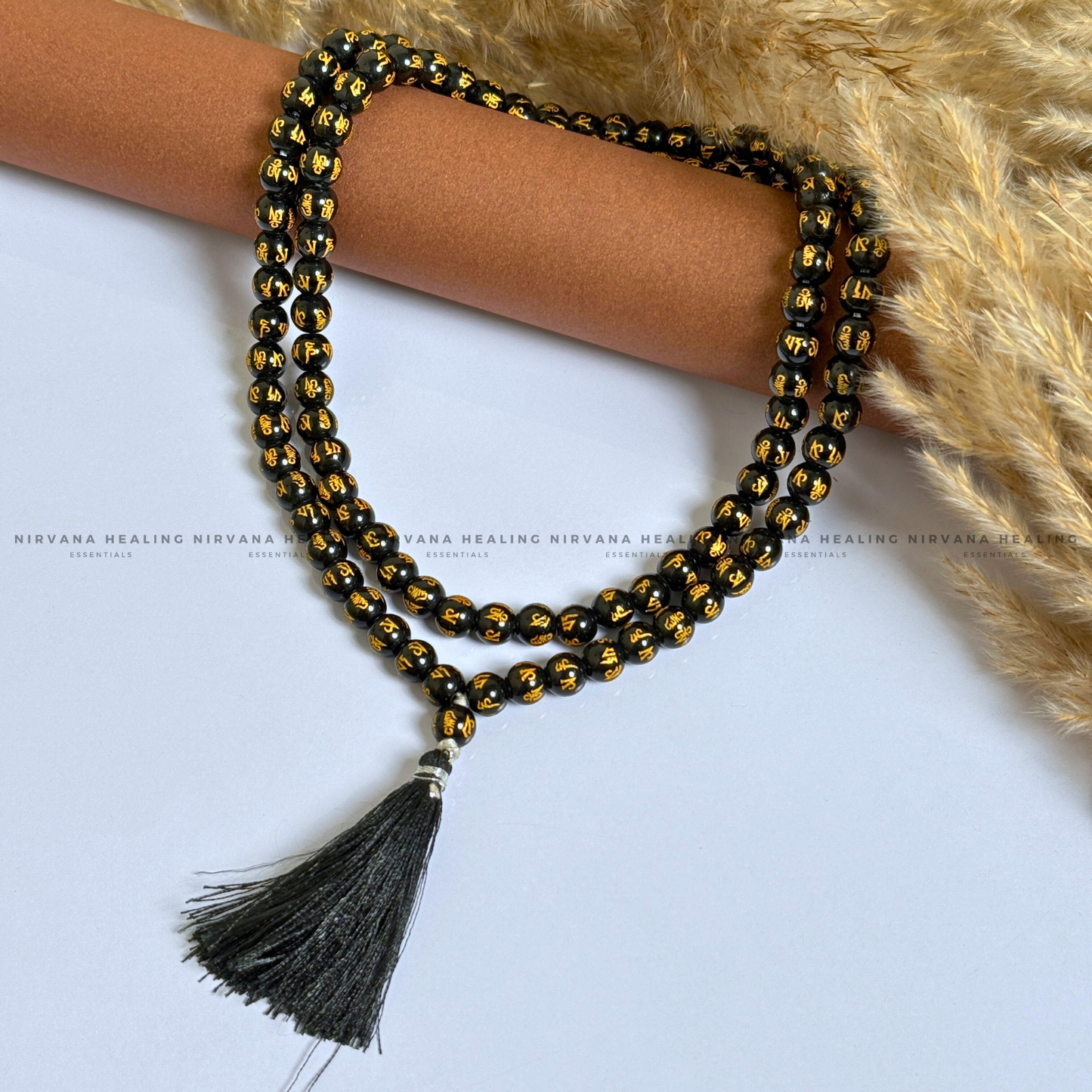 BLACK OM MANI PADME HUM MALA  (Compassion, Protection, Spiritual Awakening) image 0