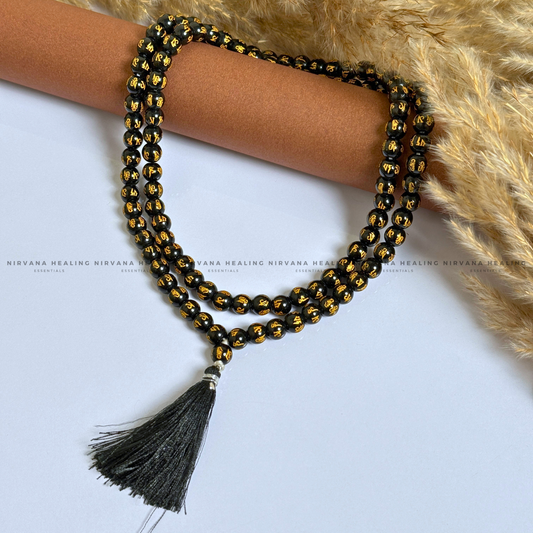 BLACK OM MANI PADME HUM MALA  (Compassion, Protection, Spiritual Awakening) image 0