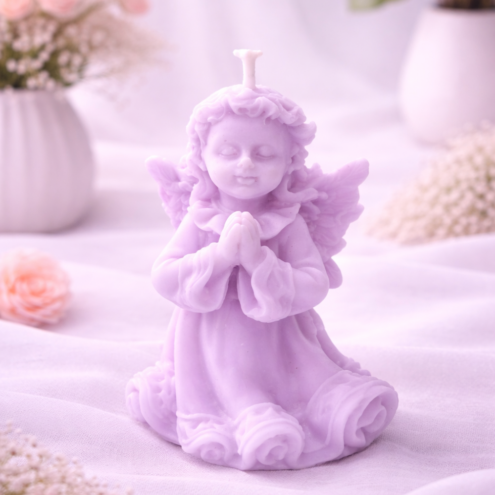 SERENITY PRAYER ANGEL CANDLE (Made From Natural Beeswax) - Purple image