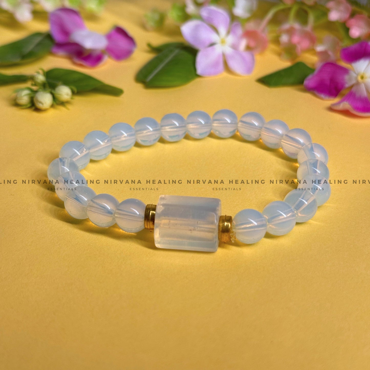 OPALITE WITH DESIGN ROUND BEADED BRACELET (Balance, Enhance Psychic Abilities, Serenity And Transformation) image 0