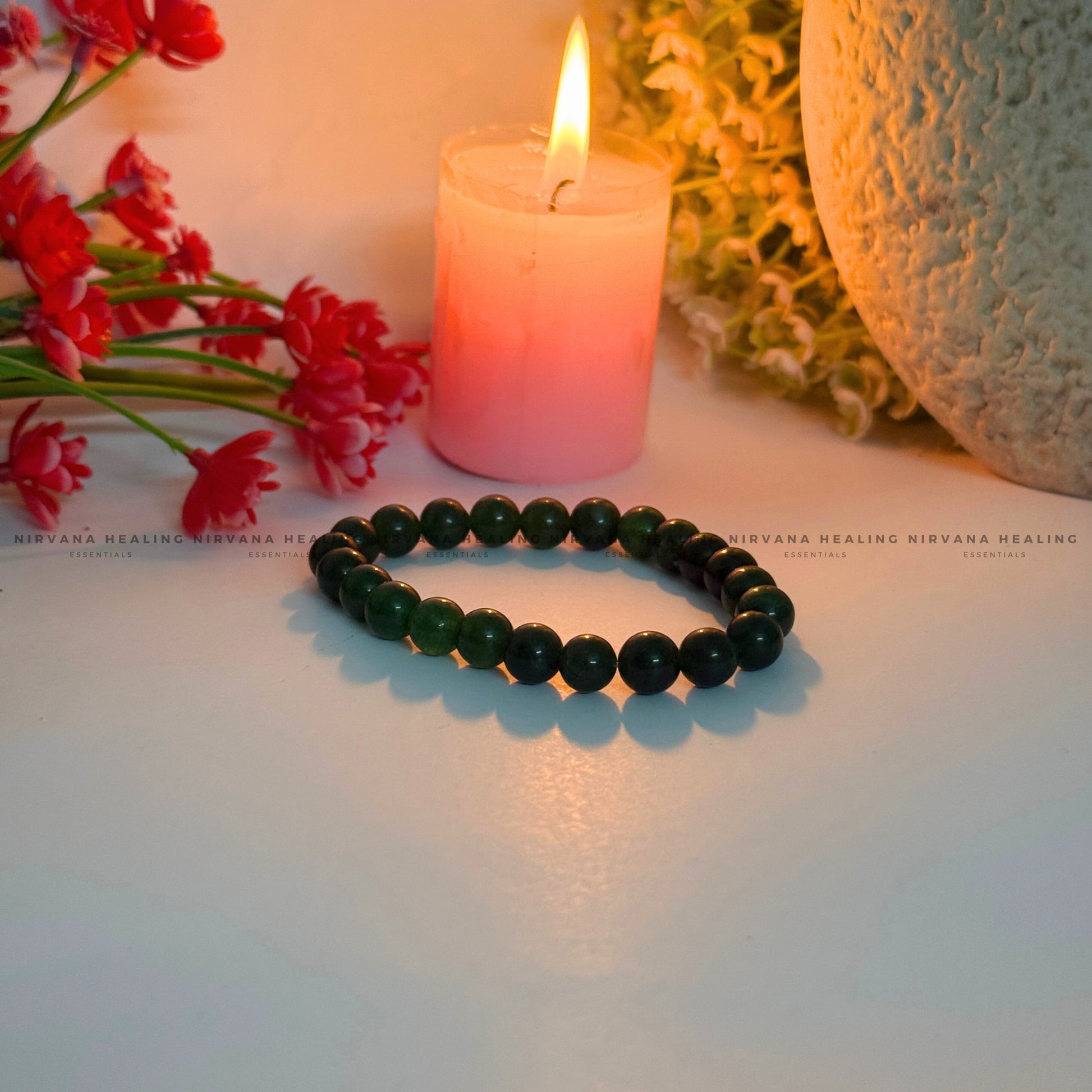 GREEN JADE ROUND BEADED BRACELET (Luck, Harmony, Peace And Abundance) image 2