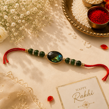 Labradorite Green Jade Rakhi