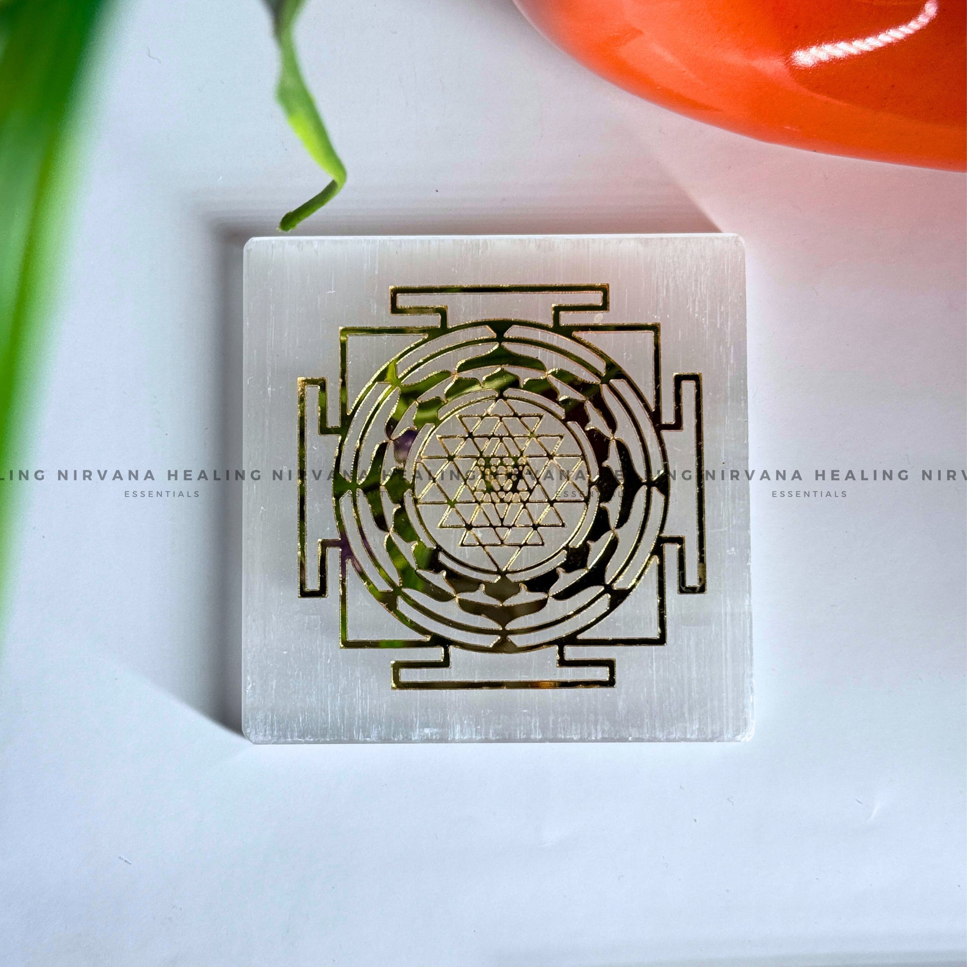 SELENITE GOLDEN SHREE YANTRA CHARGING PLATE (Aura Cleansing ,Charging, Cleansing And Purification). image 0