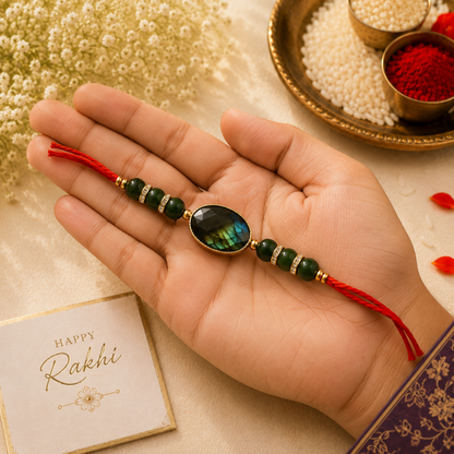 Labradorite Green Jade Rakhi