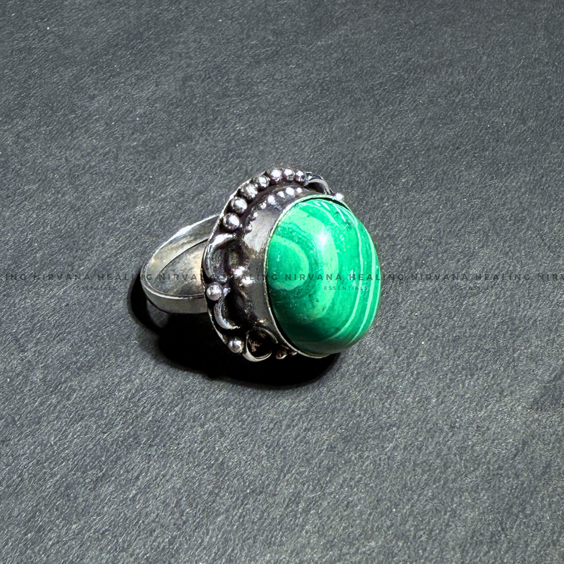 MALACHITE ROUND RING (Transformation, Pain Reliever And Emotional Healing) .  image 1