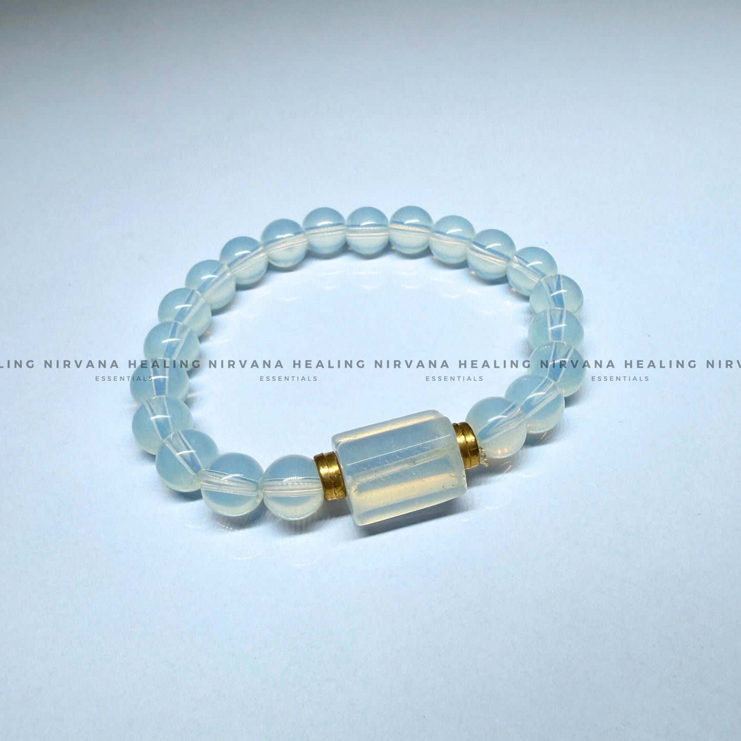 OPALITE WITH DESIGN ROUND BEADED BRACELET (Balance, Enhance Psychic Abilities, Serenity And Transformation) image 1