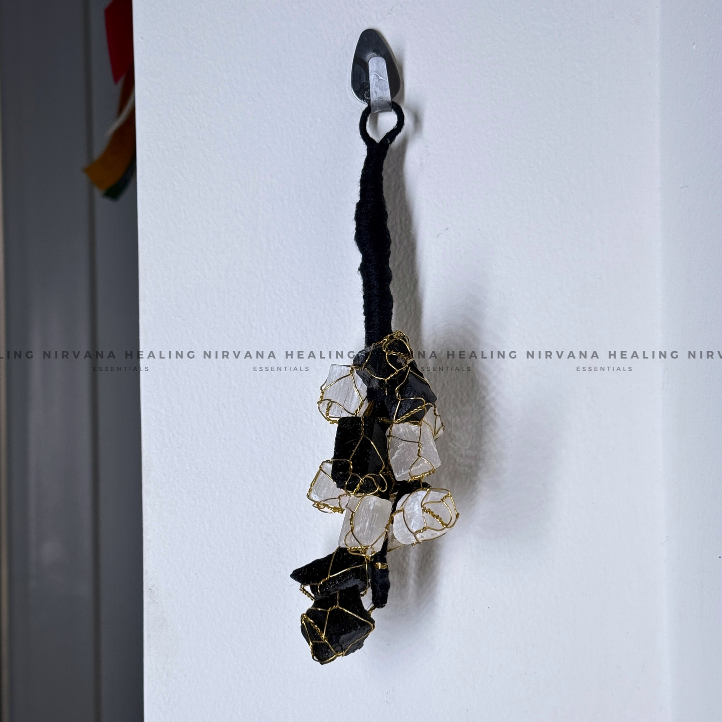 BLACK TOURMALINE AND SELENITE (DOOR HANGING) (Protection, Grounding, Shielding And Growth) image 1
