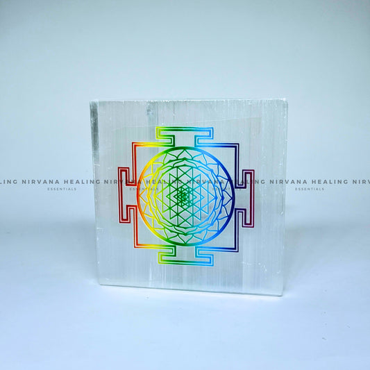 SELENITE SHREE YANTRA CHARGING PLATE (Aura Cleansing ,Charging, Cleansing And Purification). image 1