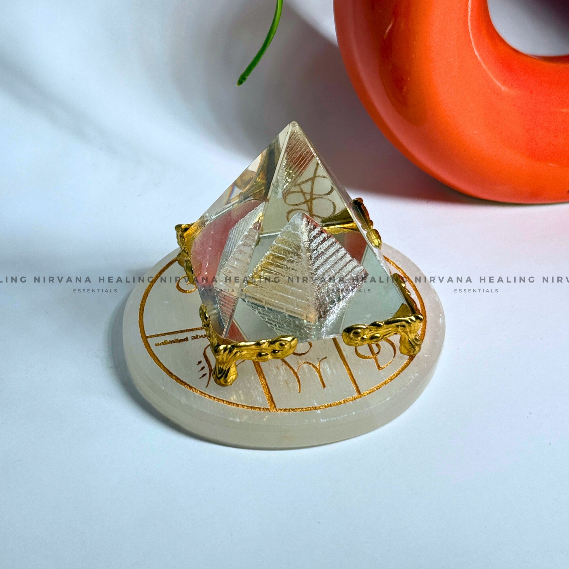 SELENITE  ZIBU SYMBOLS ROUND CHARGING PLATE (Aura Cleansing ,Charging, Cleansing And Purification). image 3