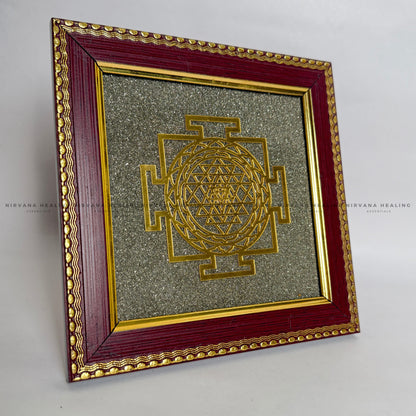 SHREE YANTRA ON RAW PYRITE FRAME (Wealth, Power & Manifestation) image 1