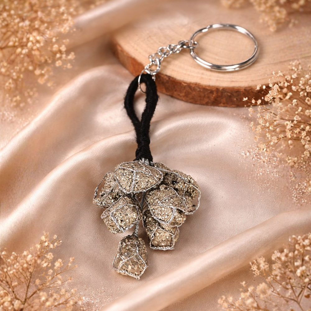 PYRITE STONE KEYCHAIN - Protection, Abundance & Confidence image 3
