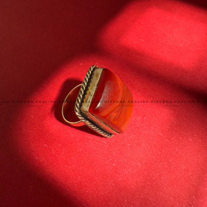 RED CARNELIAN SQUARE RING (Creativity, Courage, Passion And Stamina) image 1