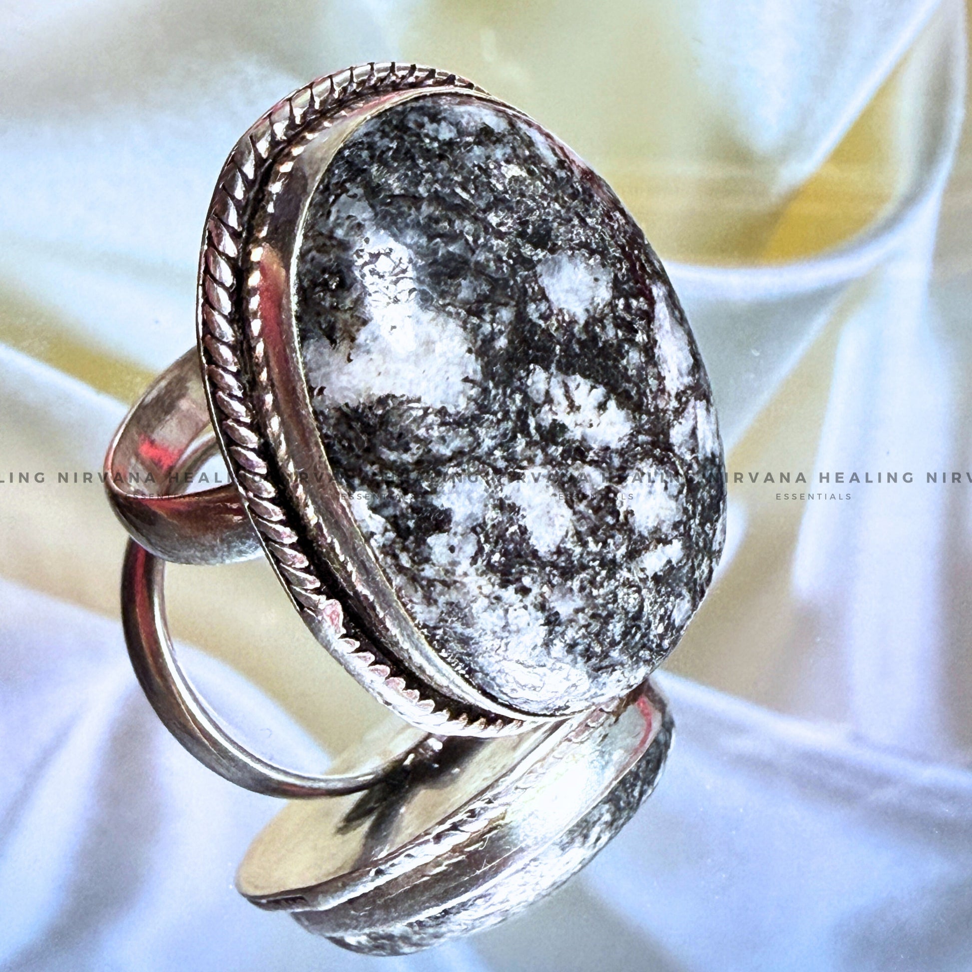 BLACK DALMATIAN OVAL RING (Stone of Joy, Protection & Grounding) image 0