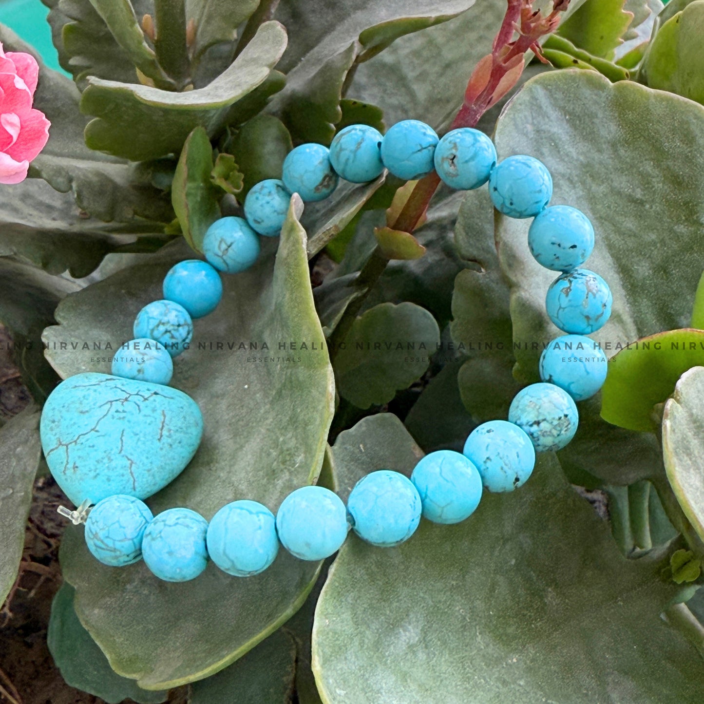 TURQUOISE WITH HEART SHAPED BEADED BRACELET (Divine Protection, Psycho Gifts, Healing, Wisdom, Truth) image 4
