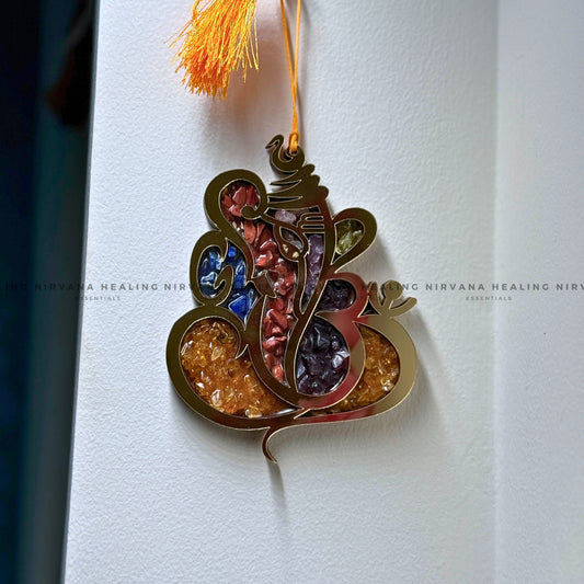 GANESHA SEVEN CHAKRA WALL HANGING WITH CRYSTAL CHIPS (Prosperity, Obstacle Removal And Chakra Healing) image 1