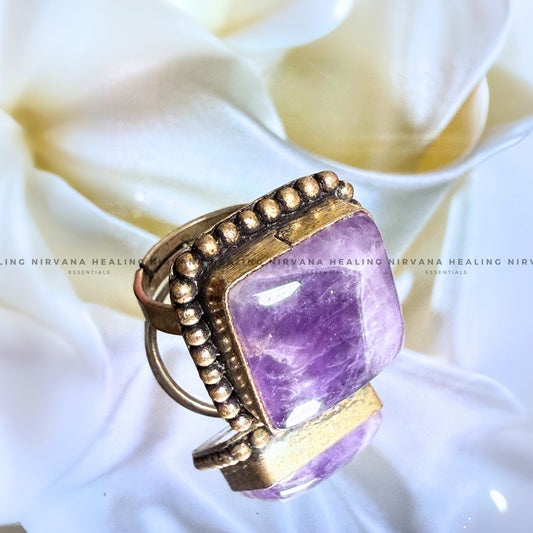 AMETHYST SQUARE RING (Meditation, Stress Reduction, Intuition and Manifestation) image 0