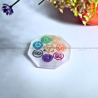 SELENITE SEVEN CHAKRA OCTAGON CHARGING PLATE (Aura Cleansing ,Charging, Cleansing And Purification). image 4
