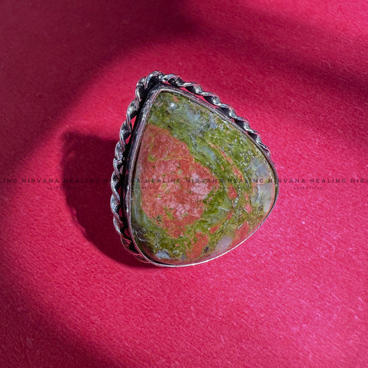 UNAKITE DIAMOND SHAPED RING (Emotional Healing, Heart Awakening, Inner Peace) .  image 1