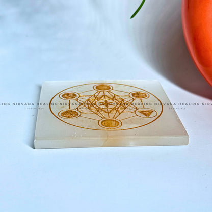 SELENITE GOLDEN METATRON CUBE CHARGING PLATE (Aura Cleansing, Charging, Cleansing And Purification). image 2