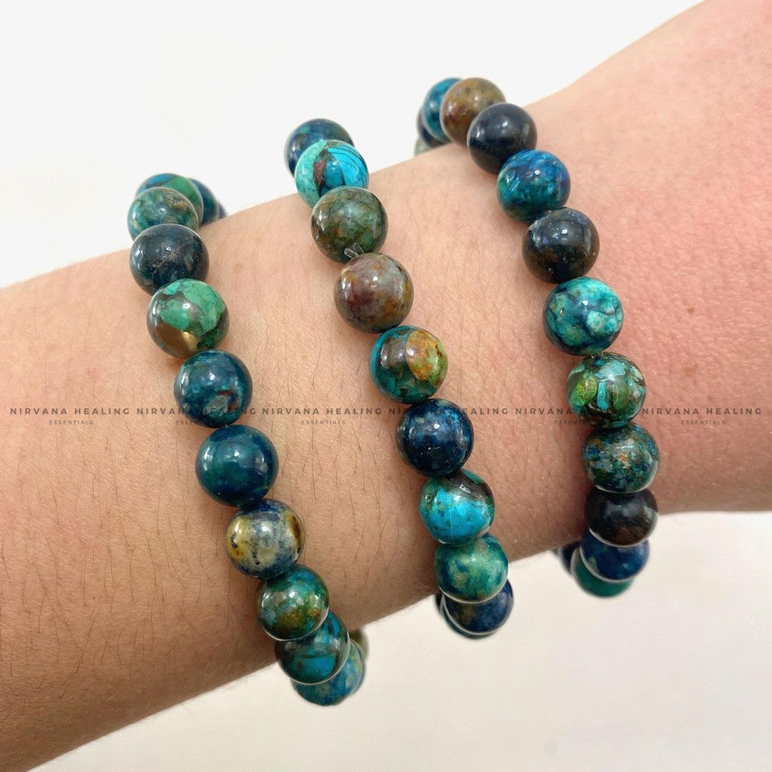 CHRYSOCOLLA ROUND BEADED BRACELET (Wisdom, Divine Feminine And Emotional Healing) image 1