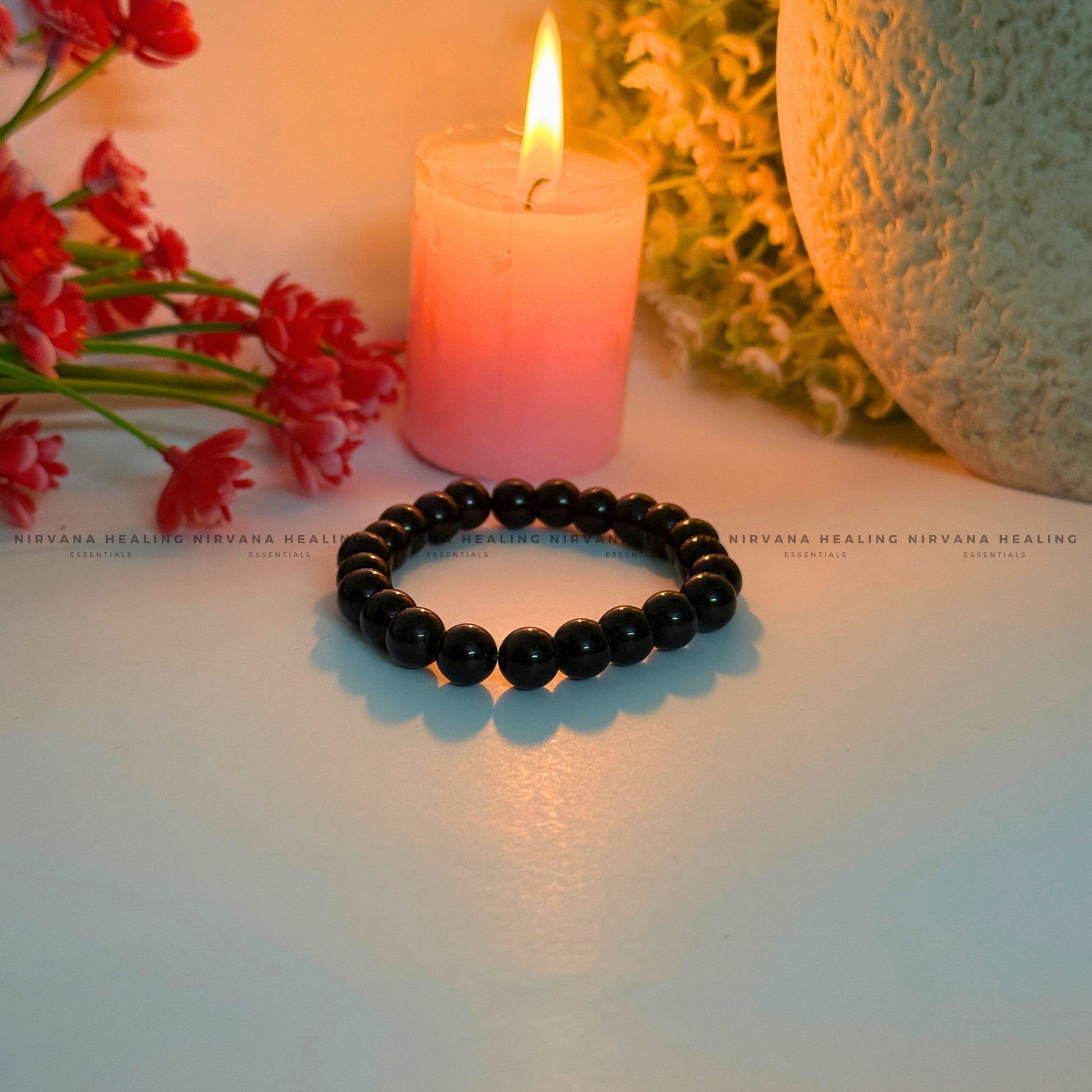 BLACK OBSIDIAN ROUND BEADED BRACELET (Protection ,Truth,Deep And Healing). image 2