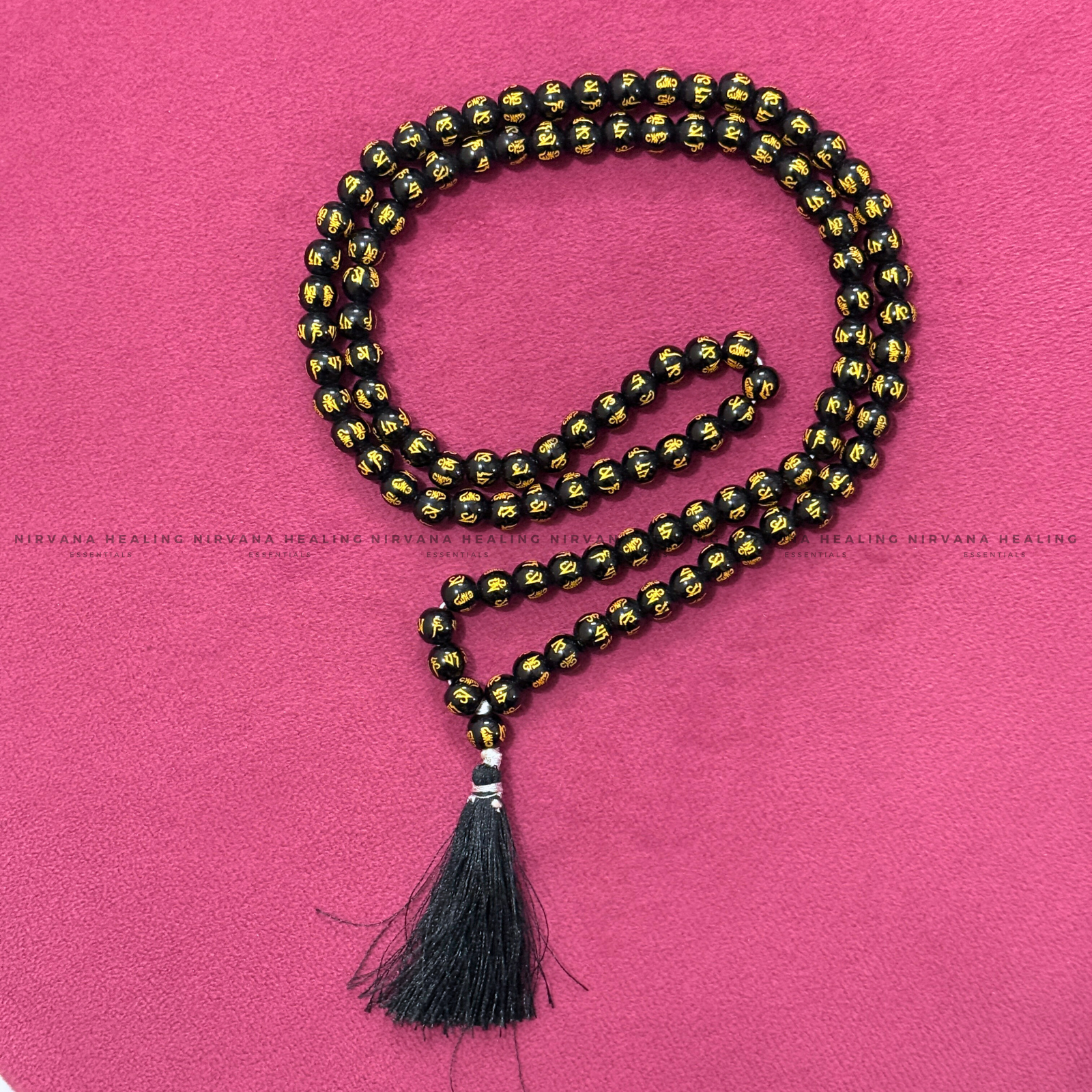 BLACK OM MANI PADME HUM MALA  (Compassion, Protection, Spiritual Awakening) image 2