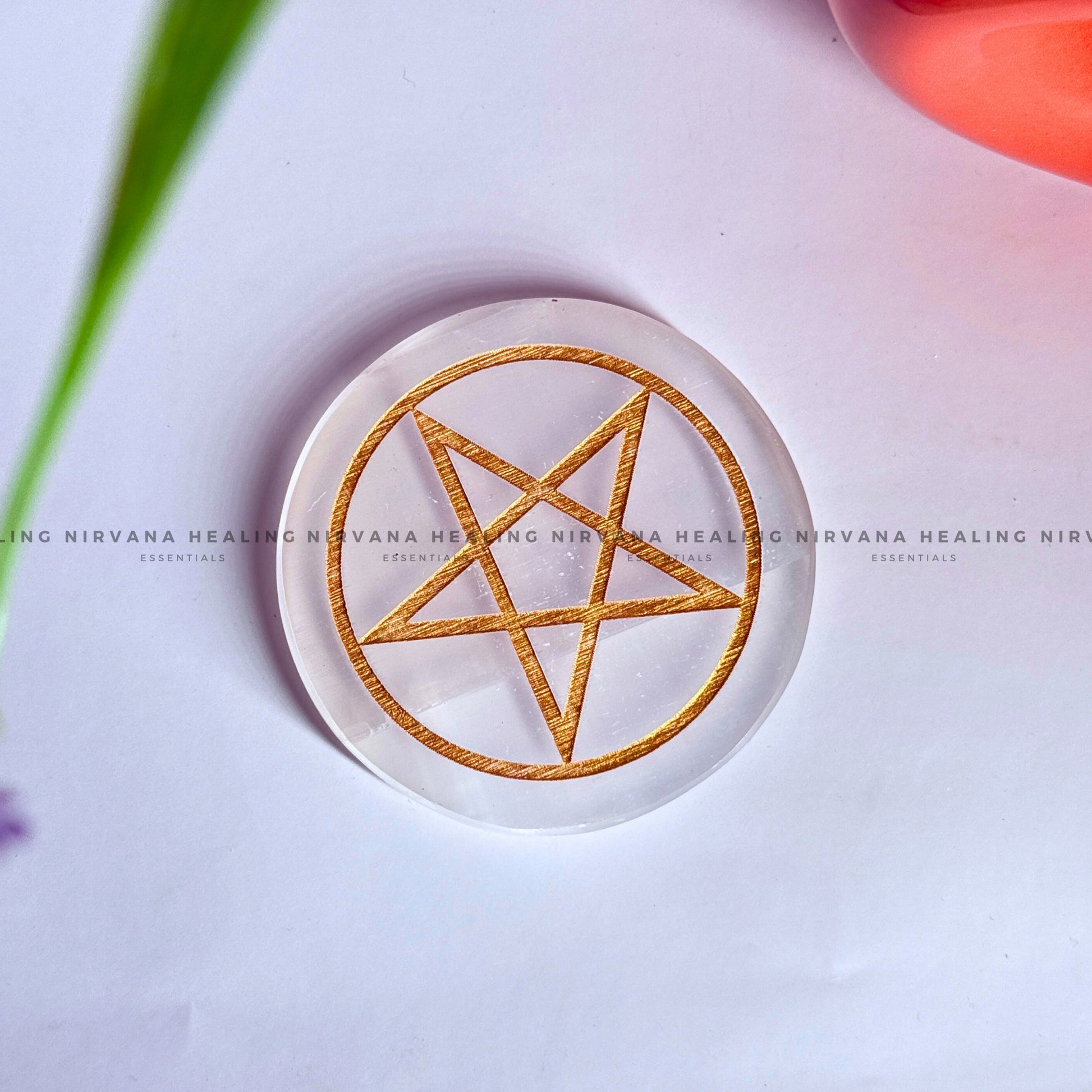 SELENITE GOLDEN STAR SYMBOL CHARGING PLATE (Aura Cleansing ,Charging, Cleansing And Purification). image 0