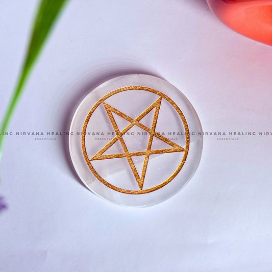 SELENITE GOLDEN STAR SYMBOL CHARGING PLATE (Aura Cleansing ,Charging, Cleansing And Purification). image 0