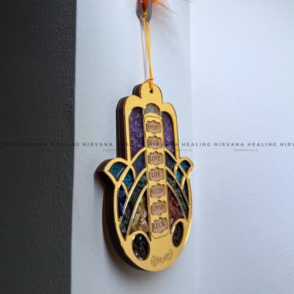 HAMSA HAND SEVEN CHAKRA HANGING WITH CRYSTAL CHIPS (Evil Eye Protection And Balance Energy) image 3