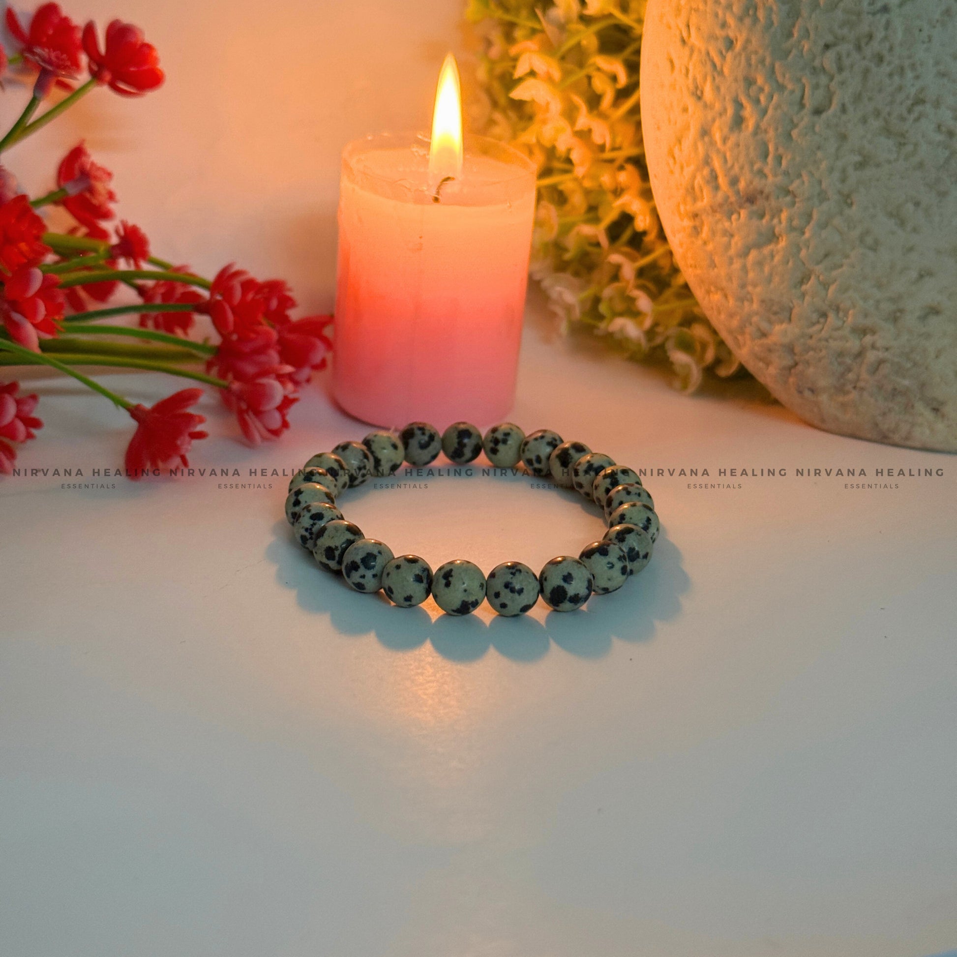 DALMATIAN ROUND BEADED BRACELET (Joy, Grounding And Loyalty) image 1