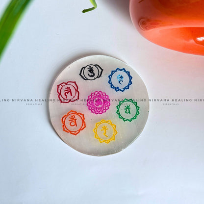 SELENITE CHAKRAS SYMBOL AND MANTRA CHARGING PLATE (Aura Cleansing ,Charging, Cleansing And Purification). image 2