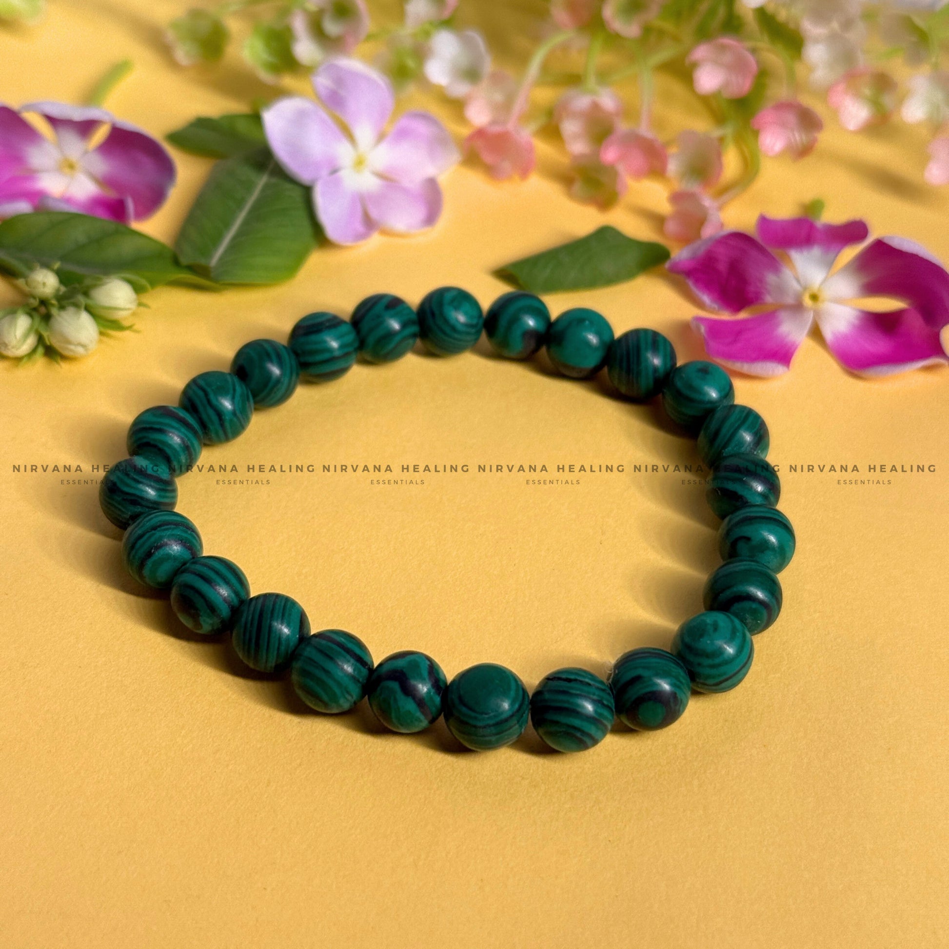 MALACHITE ROUND BEADED BRACELET (Transformation, Pain Reliever And Emotional Healing) image 0