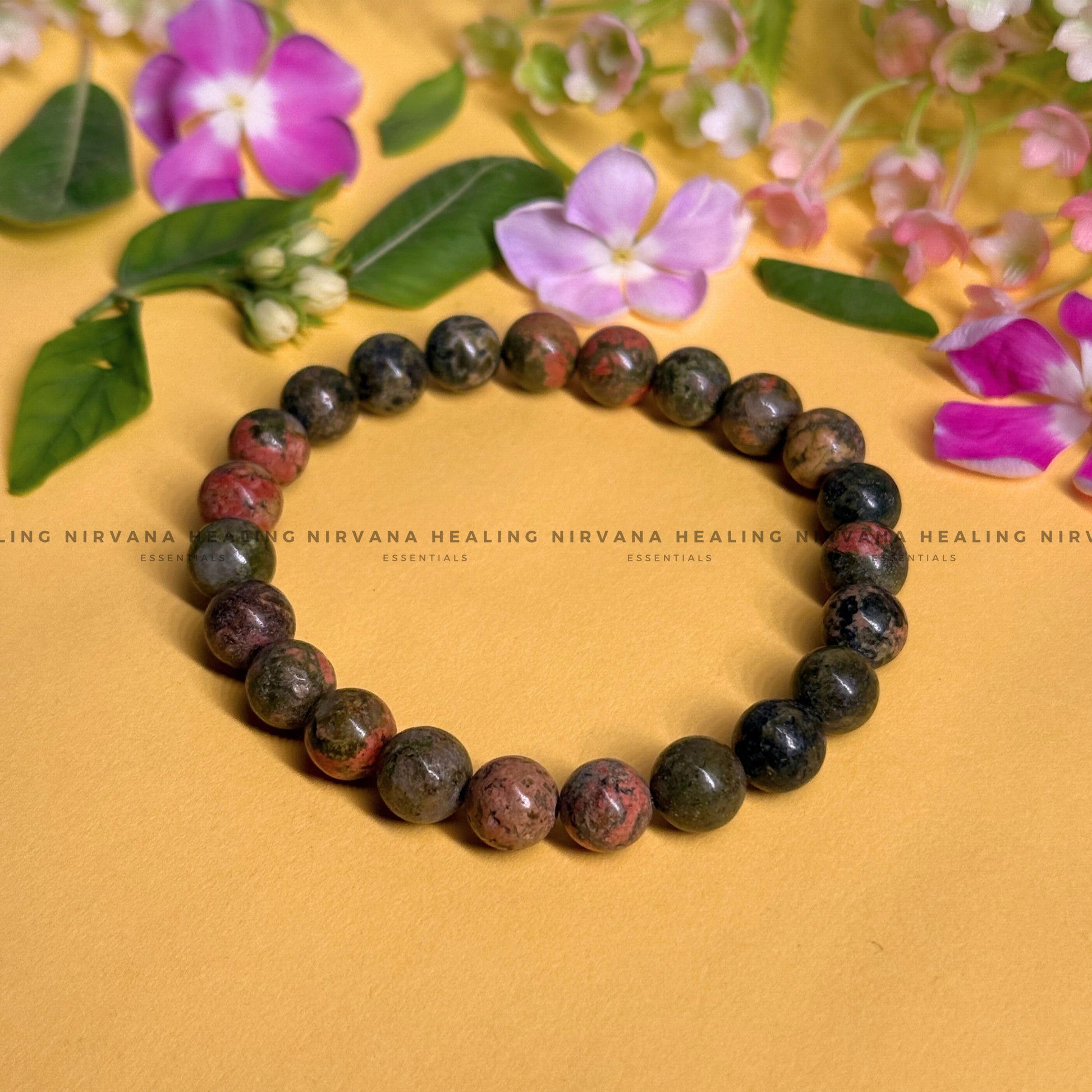 UNAKITE ROUND BEADED BRACELET (Emotional Healing, Heart Awakening And Inner Peace).  image 0