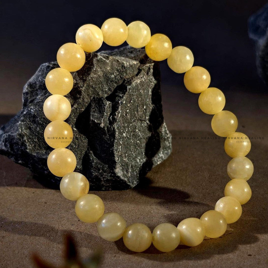 YELLOW CALCITE ROUND BEADED BRACELET (Self Confidence, Self Worth, Will Power And Motivation) image 3