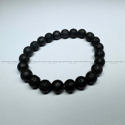BLACK LAVA ROUND BEADED BRACELET (Grounding, Stabilizing, Rebirth And Courage) image 2